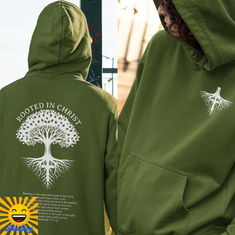 ROOTED IN CHRIST Army Green Fleece Pullover Hoodie